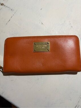 Michael Kors Orange Leather Zip-Around Wallet with Gold Plate